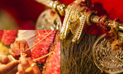 Two mangoes in one stone! The bridegroom tied a thali around the bride's neck with children in hand on the wedding table!