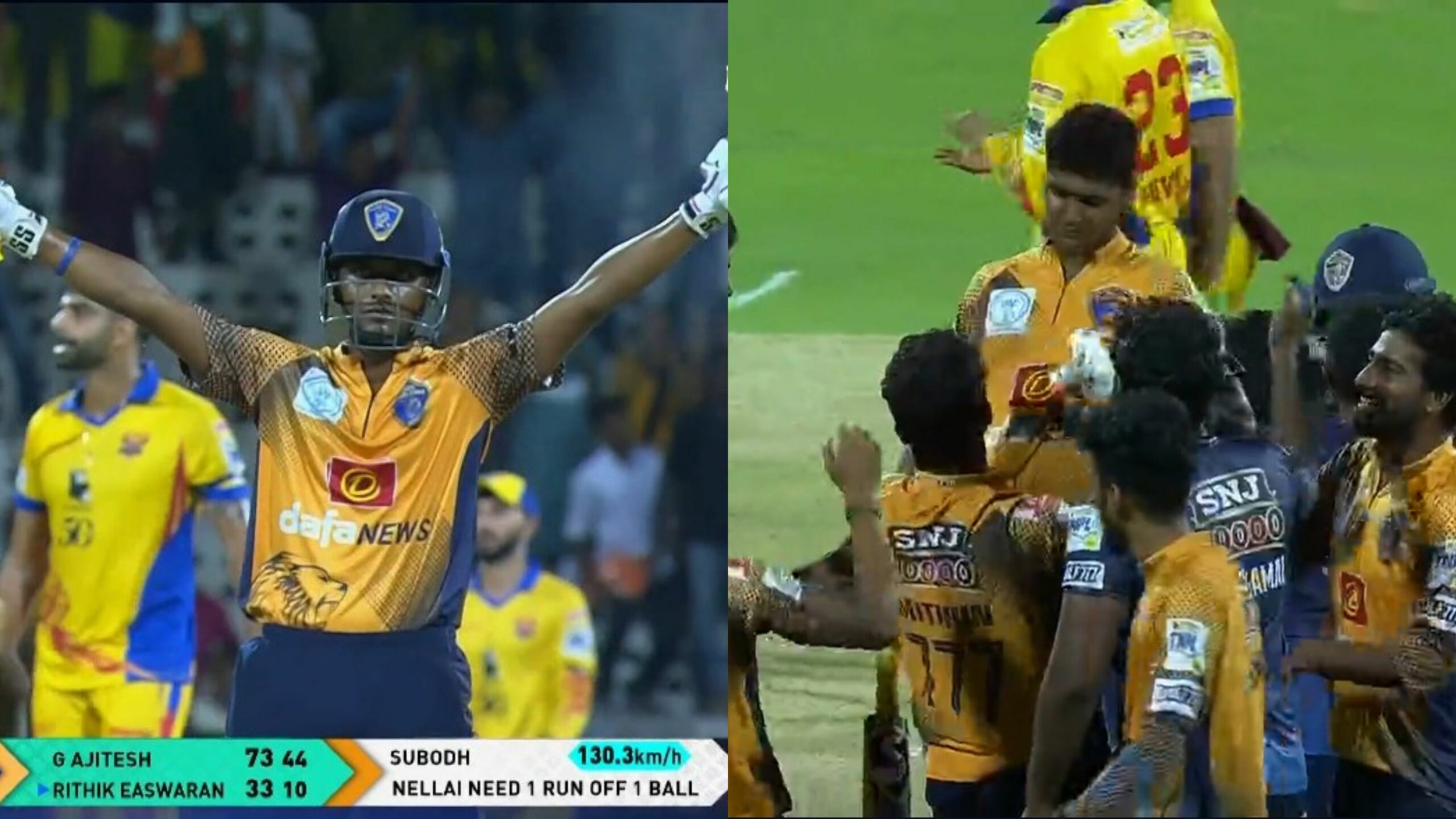 கடைசி பந்தில் சிக்சர்! அதிரடியாக வென்ற நெல்லை ராயல் கிங்ஸ் அணி!!