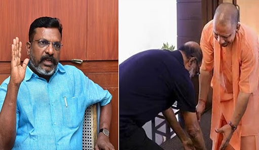 காலில் விழுந்த நடிகர் ரஜினியை விமர்சித்த விசிக தலைவர் திருமாவளவன்!!